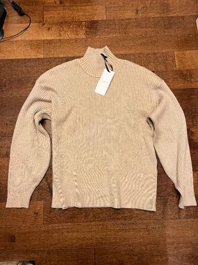 Varley Beige Ribbed Mock Neck Sweater